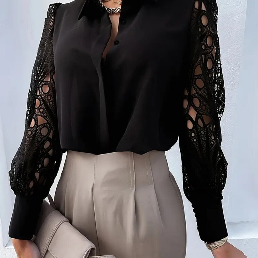 Elegant Button Front Long Sleeve Blouse
